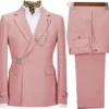 Traje de negocios para hombre, traje de boda, traje de fiesta, chaqueta y pantalones de solapa, esmoquin de caballero, ropa Formal de trabajo de oficina, 2 piezas - Rosa, MenXL(EU52OrUS42)