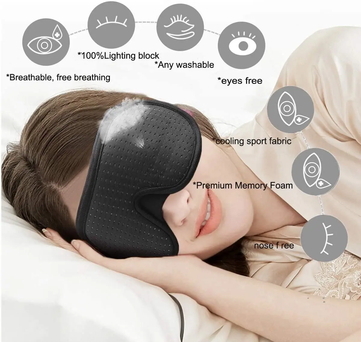Mascarilla 3D para dormir, máscara de ojos con luces bloqueadas, cubierta de tela suave acolchada para dormir, sombra para los ojos, parche para ojos - Image 2