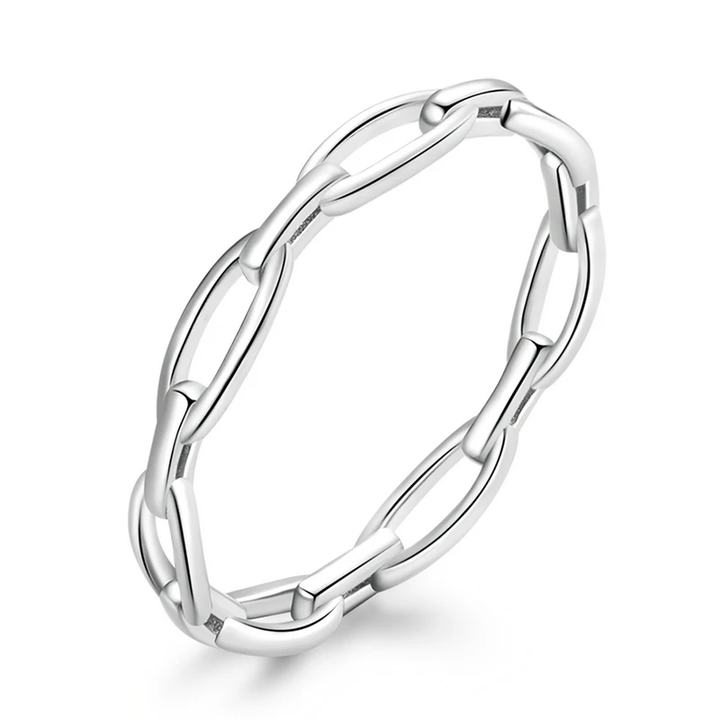 BAMOER-Anillo de Plata de Ley 925 con cadena geométrica para mujer, sortija de diseño Simple, estilo bohemio, joyería llamativa, regalo de fiesta, BSR211 - Image 8