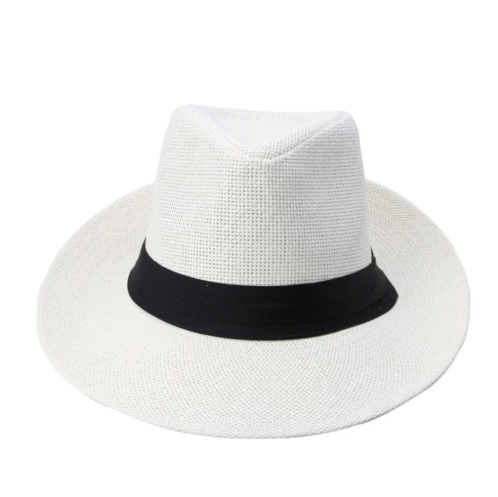 Sombrero de paja de papel con cinta negra para hombre y mujer, gorro de Sol de Jazz de ala grande, Trilby de playa informal de verano, moda caliente - Image 3