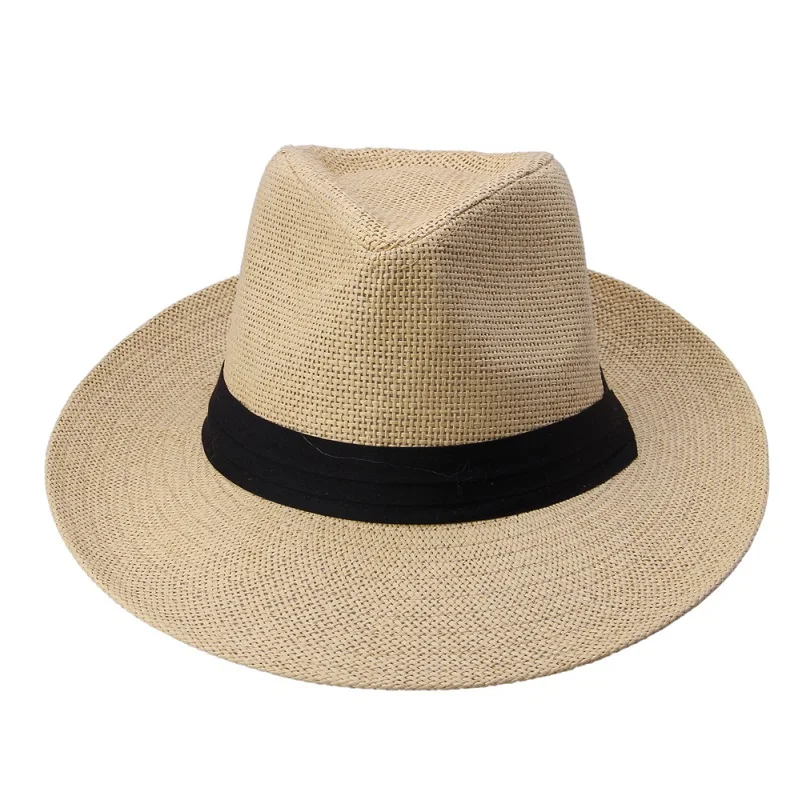Sombrero de paja de papel con cinta negra para hombre y mujer, gorro de Sol de Jazz de ala grande, Trilby de playa informal de verano, moda caliente - Image 12