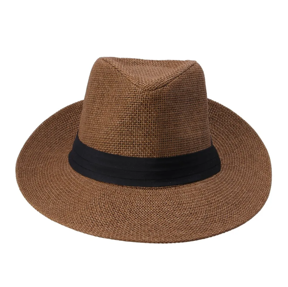 Sombrero de paja de papel con cinta negra para hombre y mujer, gorro de Sol de Jazz de ala grande, Trilby de playa informal de verano, moda caliente - Image 2