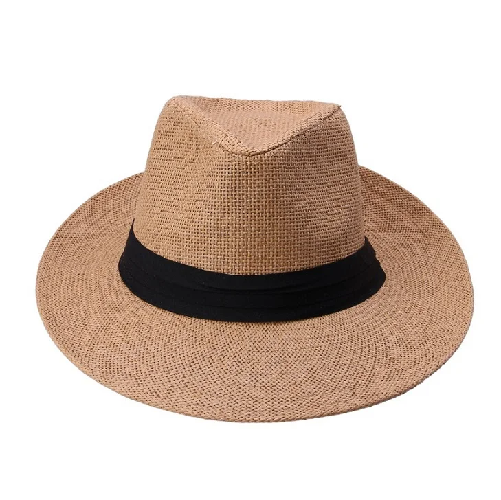 Sombrero de paja de papel con cinta negra para hombre y mujer, gorro de Sol de Jazz de ala grande, Trilby de playa informal de verano, moda caliente - Image 9