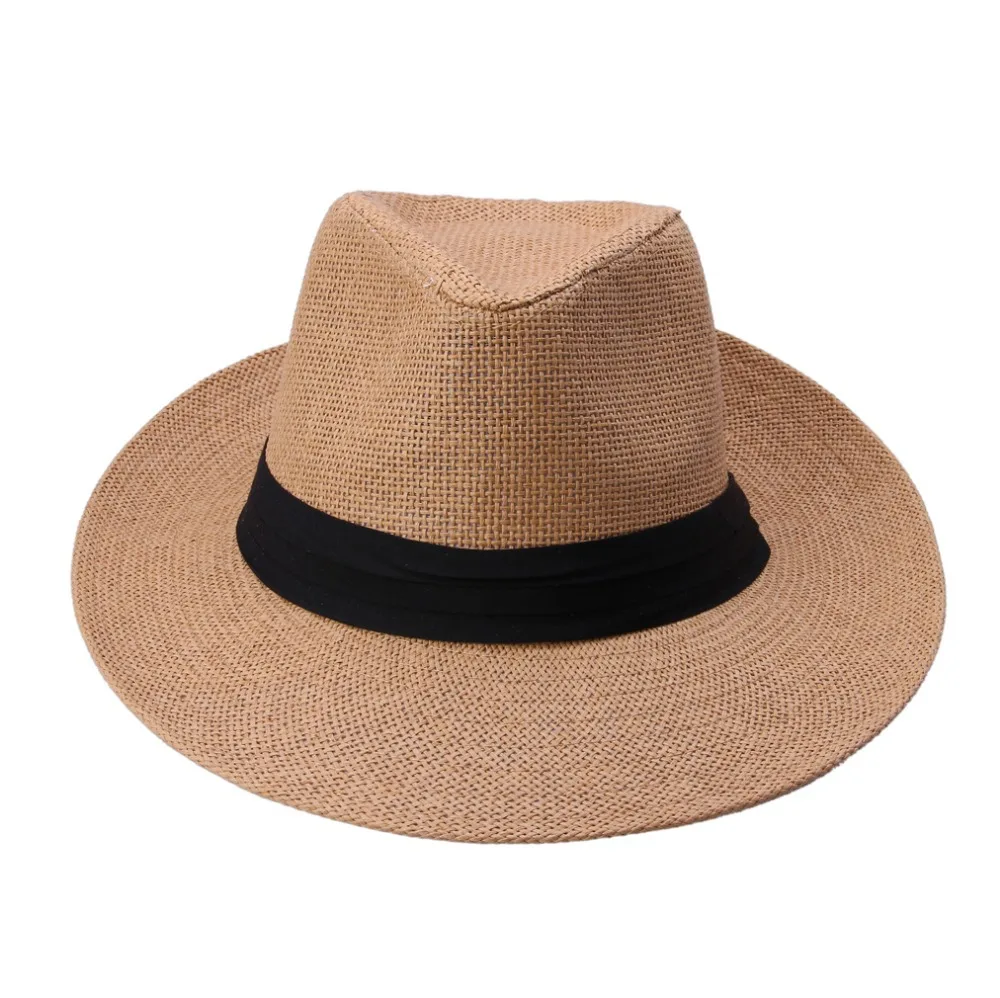 Sombrero de paja de papel con cinta negra para hombre y mujer, gorro de Sol de Jazz de ala grande, Trilby de playa informal de verano, moda caliente - Image 4