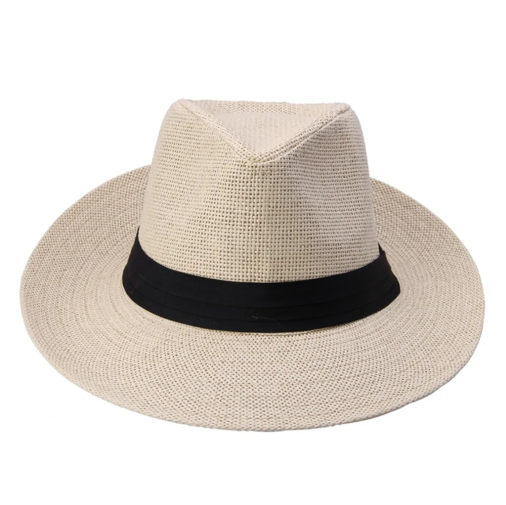 Sombrero de paja de papel con cinta negra para hombre y mujer, gorro de Sol de Jazz de ala grande, Trilby de playa informal de verano, moda caliente - Image 5