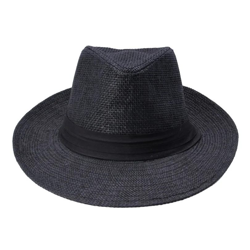 Sombrero de paja de papel con cinta negra para hombre y mujer, gorro de Sol de Jazz de ala grande, Trilby de playa informal de verano, moda caliente - Image 7