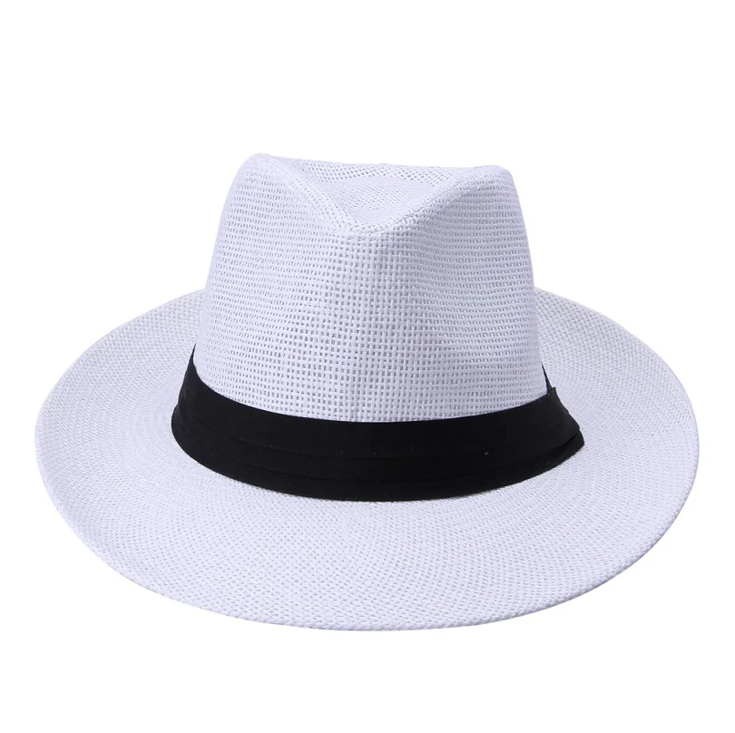 Sombrero de paja de papel con cinta negra para hombre y mujer, gorro de Sol de Jazz de ala grande, Trilby de playa informal de verano, moda caliente - Image 13