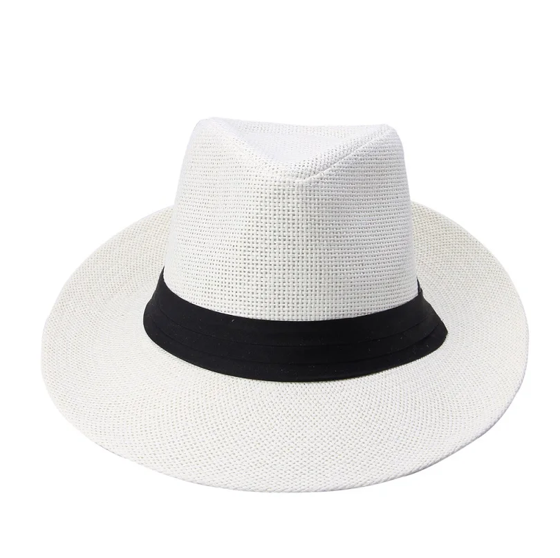 Sombrero de paja de papel con cinta negra para hombre y mujer, gorro de Sol de Jazz de ala grande, Trilby de playa informal de verano, moda caliente - Image 11