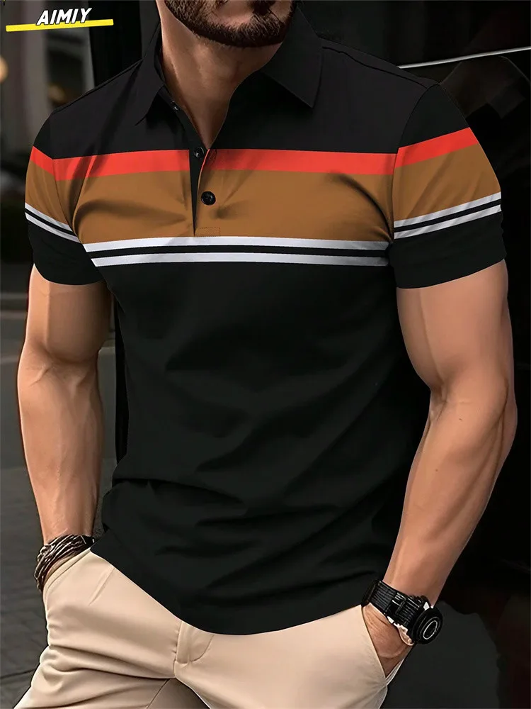 POLO de manga corta con estampado de rayas para hombre, polo de solapa informal, POLO deportivo informal, moda de verano, novedad - Image 10