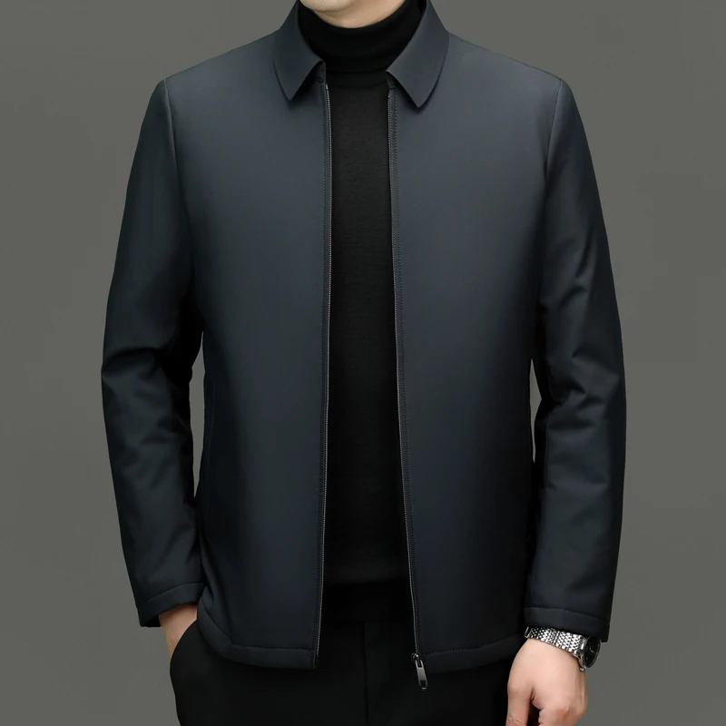 Abrigo térmico grueso para hombre, chaqueta ejecutiva clásica de estilo chino con cuello vuelto, color azul marino, invierno, 2024 - Image 8