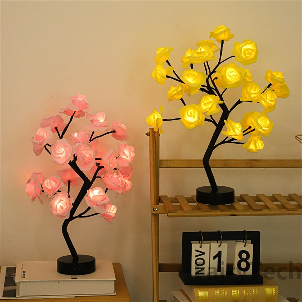 Lámpara LED de mesa con forma de rosa, luces de hadas para árbol de Navidad con USB, luces nocturnas para fiesta en casa, boda, dormitorio, decoración, regalo del día de la madre - Image 3
