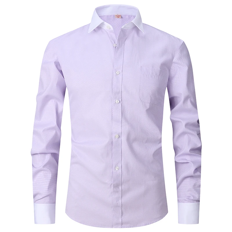 Camisa de vestir clásica con puños franceses para hombre, camisa blanca de manga larga con solapa frontal con mosca, ajuste estándar de negocios Formal, trabajo de oficina - Image 7