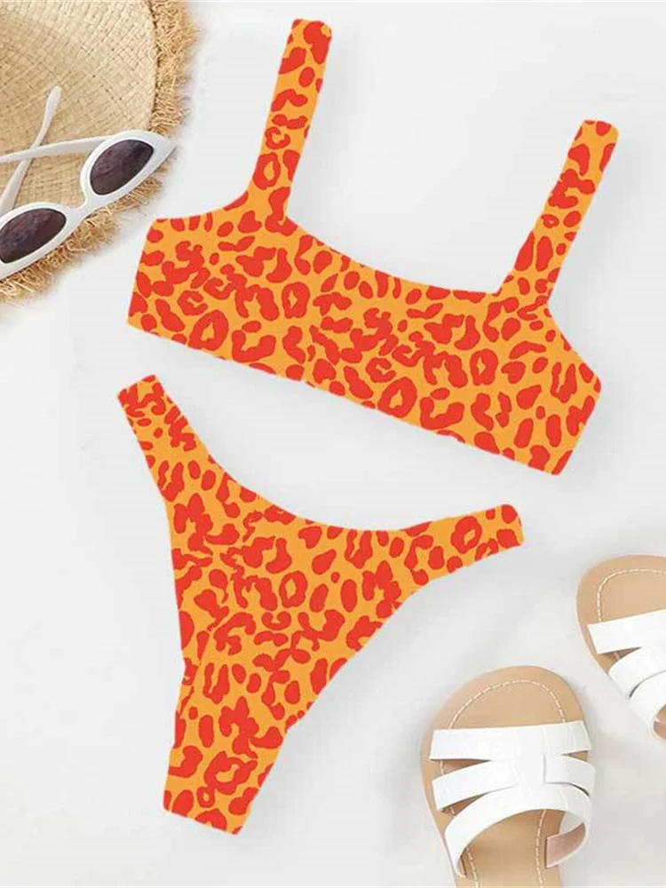 Microbikini Sexy con estampado De leopardo para mujer, traje De Baño De Tanga con relleno y realce, color naranja, 2023 - Image 21