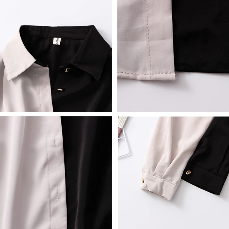 HOUZHOU-camisa Vintage para mujer, blusas elegantes de oficina, estilo coreano Y2k, manga larga, retales de gran tamaño, Tops informales para mujer - Image 6