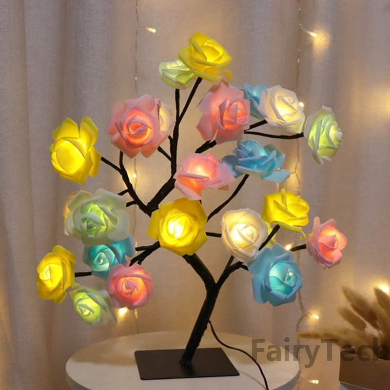 Lámpara LED de mesa con forma de rosa, luces de hadas para árbol de Navidad con USB, luces nocturnas para fiesta en casa, boda, dormitorio, decoración, regalo del día de la madre - Image 4