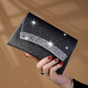 Bolso de mano metálico decorado con diamantes de imitación, bolso de noche brillante y glamuroso, elegante, adecuado para mujer, 1 unidad