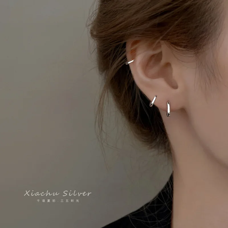 Plata de Ley 925 auténtica hebilla de oreja redonda bohemia minimalista para mujer pendiente de aro accesorios de joyería