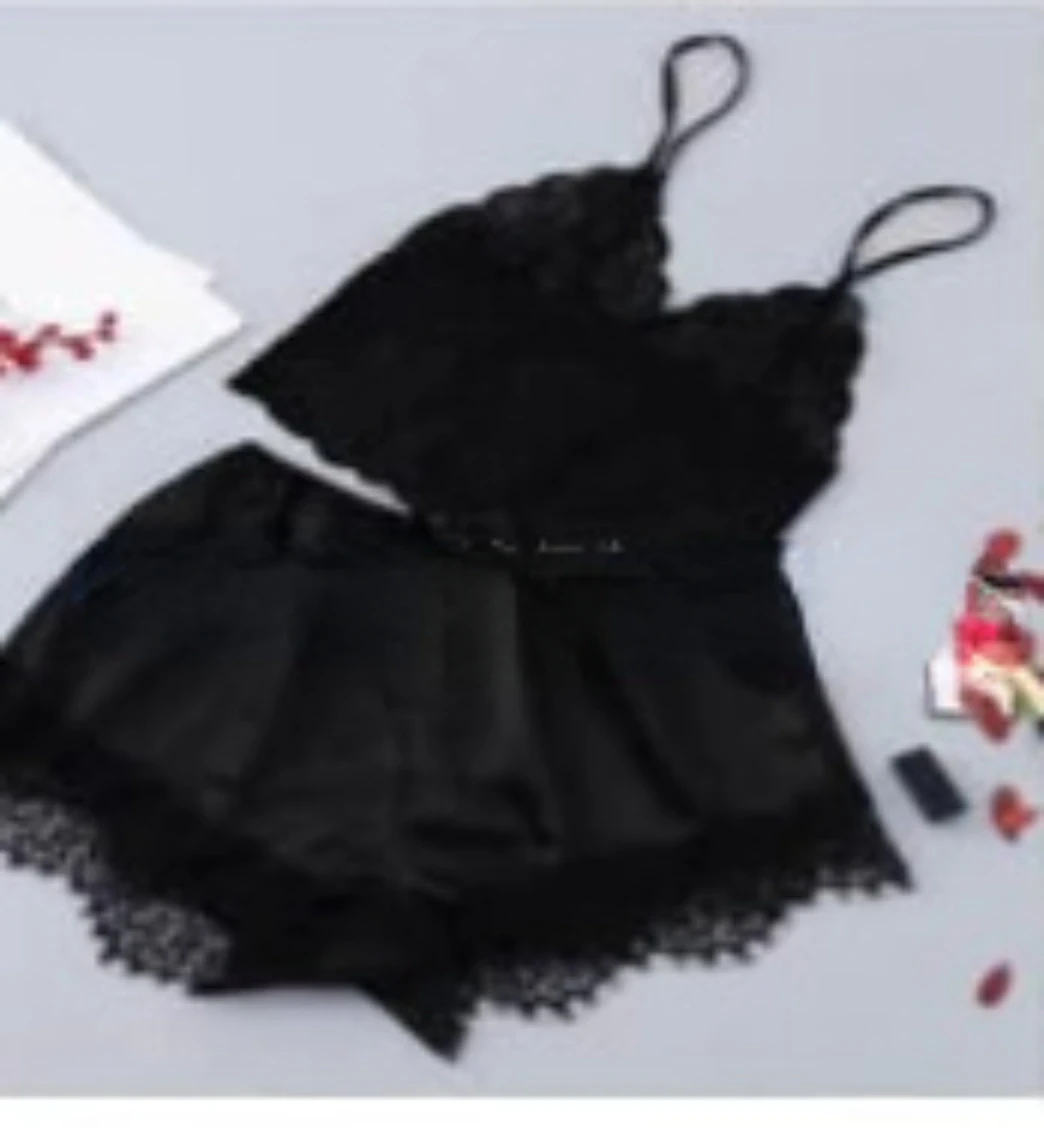 Pijama Sexy para mujer, conjunto de 2 piezas, Top y pantalones cortos, ropa de dormir, pijama de encaje, ropa interior, lencería - Image 8