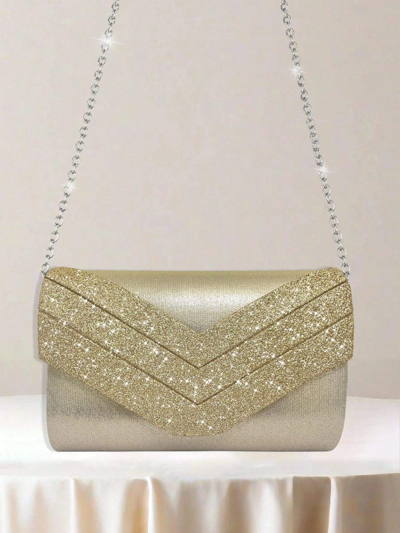 Bolso de noche con cadena de purpurina para niña de fiesta, glamoroso, elegante, exquisito, silencioso, lentejuelas de lujo, decoración brillante - Image 3