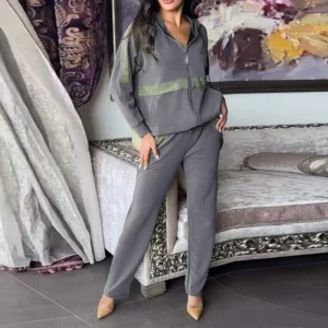 2025 nuevo traje de mujer ropa deportiva de invierno traje de otoño temperamento Casual lentejuelas brillante cremallera sudadera y pantalones de pierna recta conjunto