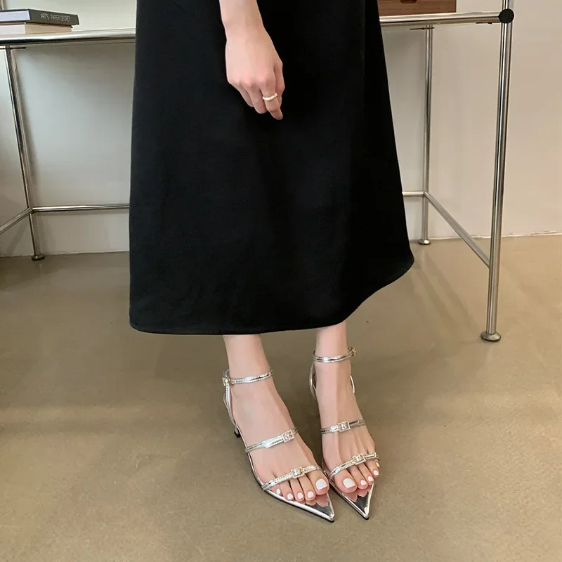 Tacones de aguja elegantes de estilo socialité para mujer, novedad de verano, llegada 2024, puntiagudos, espalda abierta, sin tirantes, Glamour, tacones altos, Sexy, romano - Image 3