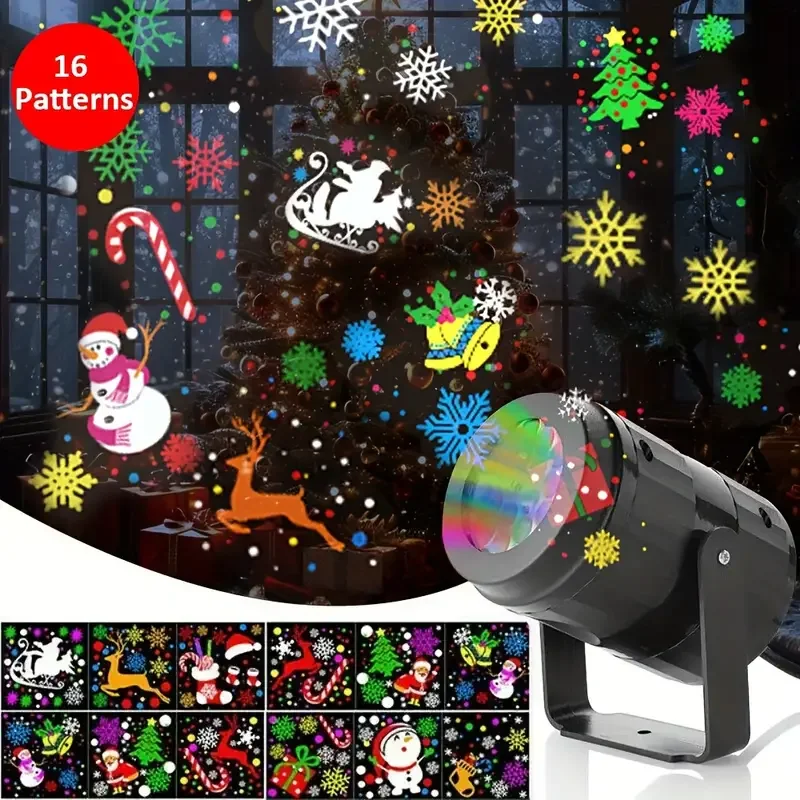 Proyector LED de Navidad y Halloween, luz nocturna alimentada por USB con 360, 1 ud. ° Copo de nieve con soporte giratorio para fiestas y decoración navideña - Image 2