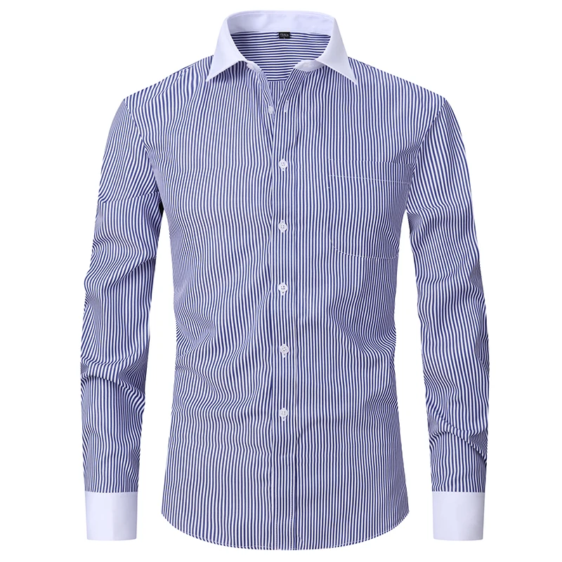 Camisa de vestir clásica con puños franceses para hombre, camisa blanca de manga larga con solapa frontal con mosca, ajuste estándar de negocios Formal, trabajo de oficina - Image 13