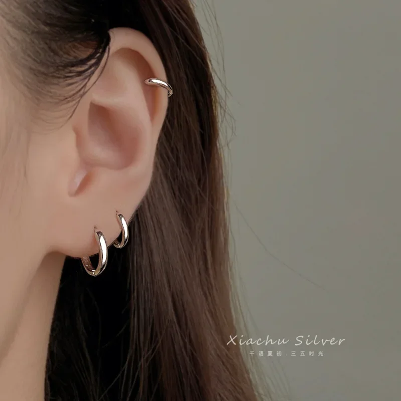 Plata de Ley 925 auténtica hebilla de oreja redonda bohemia minimalista para mujer pendiente de aro accesorios de joyería - Image 3