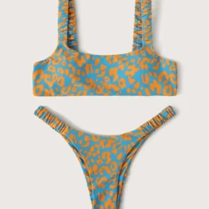 Microbikini Sexy con estampado De leopardo para mujer, traje De Baño De Tanga con relleno y realce, color naranja, 2023