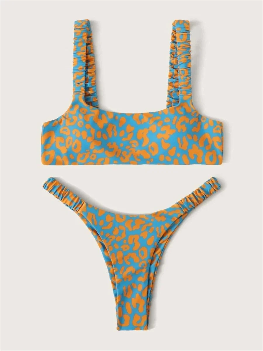 Microbikini Sexy con estampado De leopardo para mujer, traje De Baño De Tanga con relleno y realce, color naranja, 2023