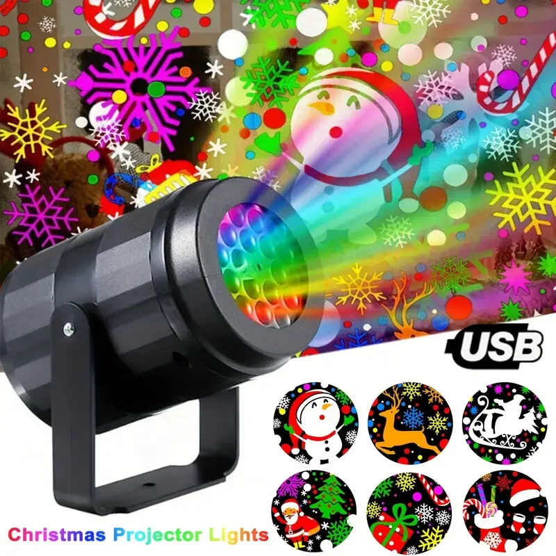 Proyector LED de Navidad y Halloween, luz nocturna alimentada por USB con 360, 1 ud. ° Copo de nieve con soporte giratorio para fiestas y decoración navideña - Image 8