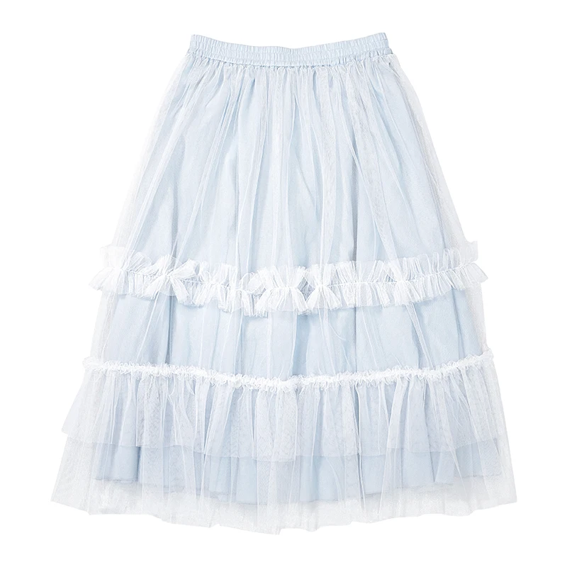 IMAKOKONI-falda de retales de encaje para mujer, falda con cintura elástica, malla azul, diseño original, 244724 - Image 7