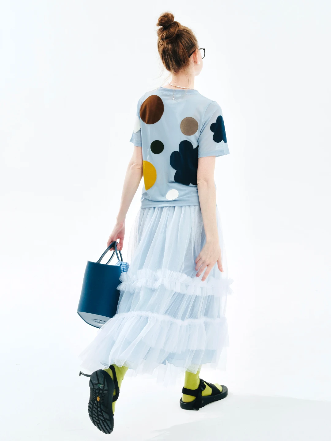 IMAKOKONI-falda de retales de encaje para mujer, falda con cintura elástica, malla azul, diseño original, 244724 - Image 2