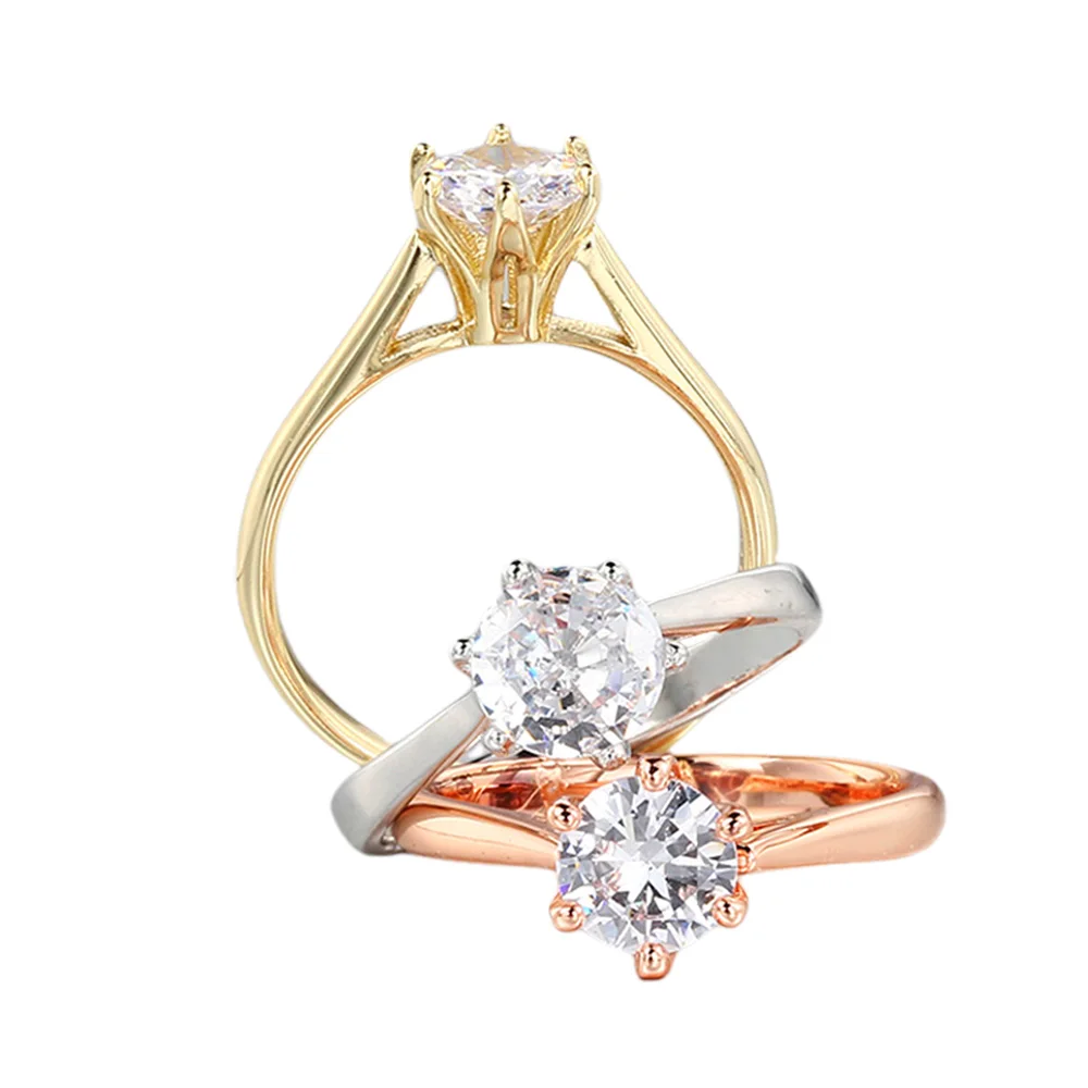 Anillos de boda clásicos para mujer, sortija de compromiso de circonia cúbica, 6 garras, 3 colores, KCR033 - Image 2