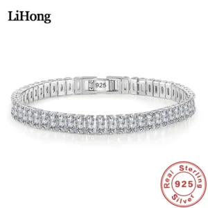 Pulsera de plata de ley 925 para mujer, joyería elegante de cristal de circón, joyería de compromiso, Glamour de boda, 18CM