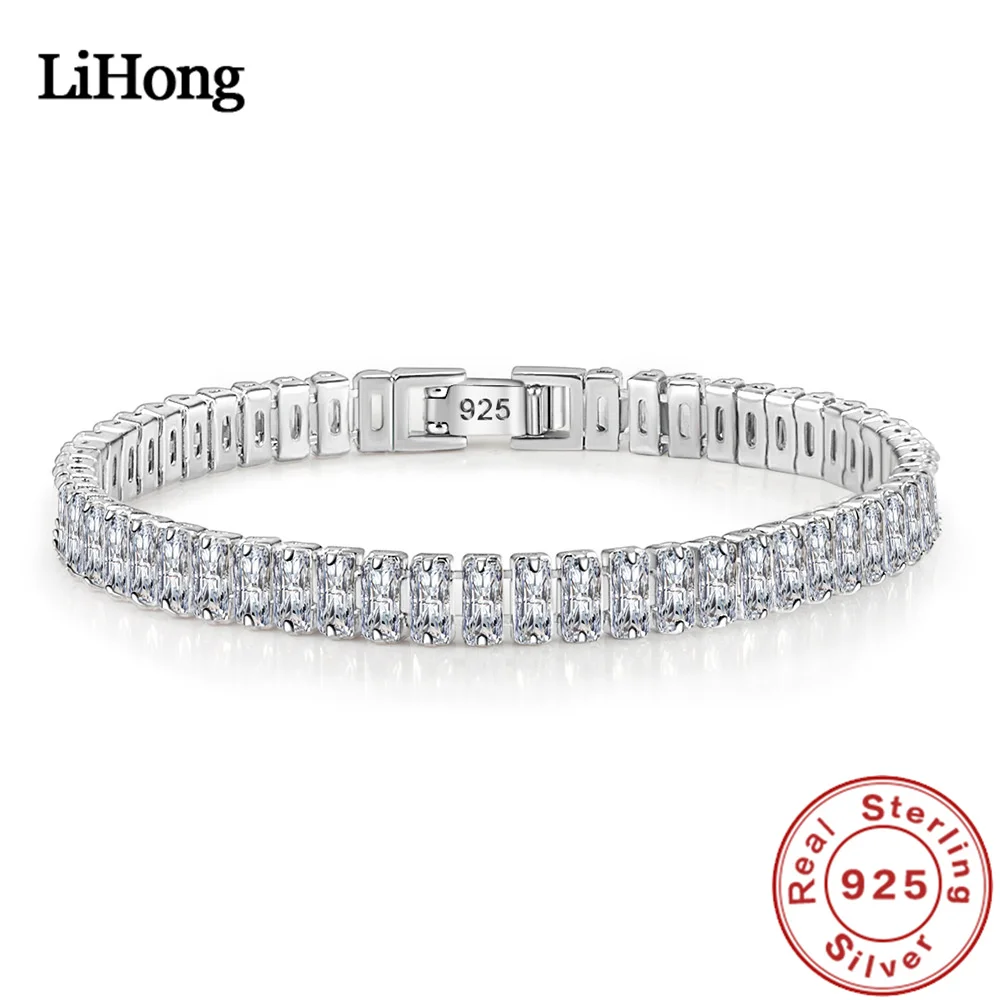 Pulsera de plata de ley 925 para mujer, joyería elegante de cristal de circón, joyería de compromiso, Glamour de boda, 18CM
