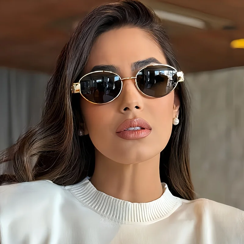 Gafas de sol ovaladas para hombre y mujer, lentes clásicas con montura de Metal, a la moda - Image 4