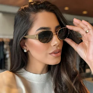 Gafas de sol ovaladas para hombre y mujer, lentes clásicas con montura de Metal, a la moda