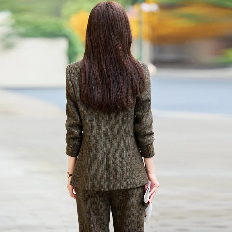 Conjunto de chaqueta y pantalones de mezcla de lana para mujer, traje informal elegante de 2 piezas, primavera y otoño, novedad de 2024 - Image 4