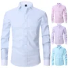 Camisa de vestir clásica con puños franceses para hombre, camisa blanca de manga larga con solapa frontal con mosca, ajuste estándar de negocios Formal, trabajo de oficina