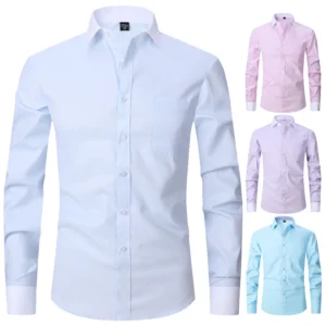 Camisa de vestir clásica con puños franceses para hombre, camisa blanca de manga larga con solapa frontal con mosca, ajuste estándar de negocios Formal, trabajo de oficina