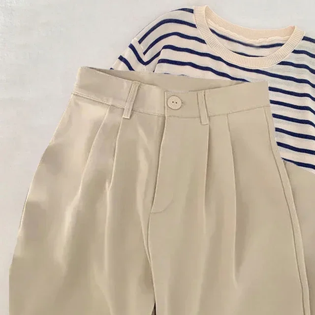 Pantalones de traje de cintura alta para mujer, pantalones rectos de oficina para mujer, pantalones de moda coreana, pantalones negros holgados con botones informales para mujer, novedad de 2024 - Image 8