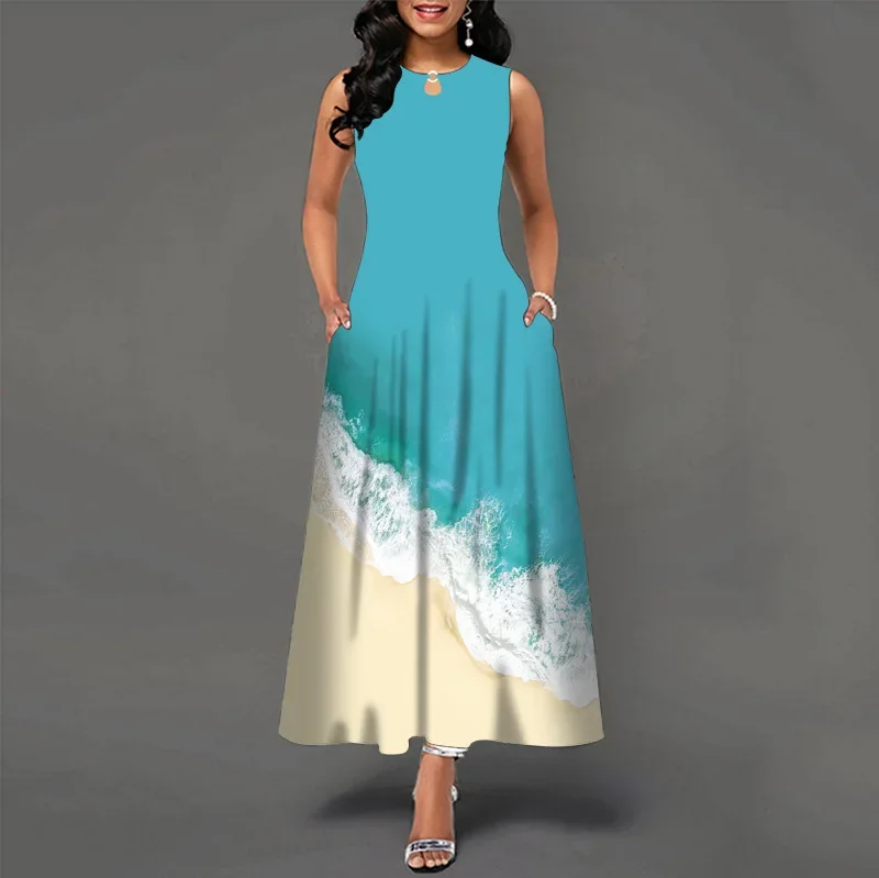 Vestido largo informal sin mangas con estampado de flores para mujer, vestido con cuello en V, vestidos Retro bohemios oscilantes, nuevo - Image 25