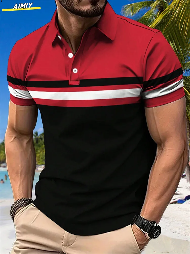 POLO de manga corta con estampado de rayas para hombre, polo de solapa informal, POLO deportivo informal, moda de verano, novedad - Image 8