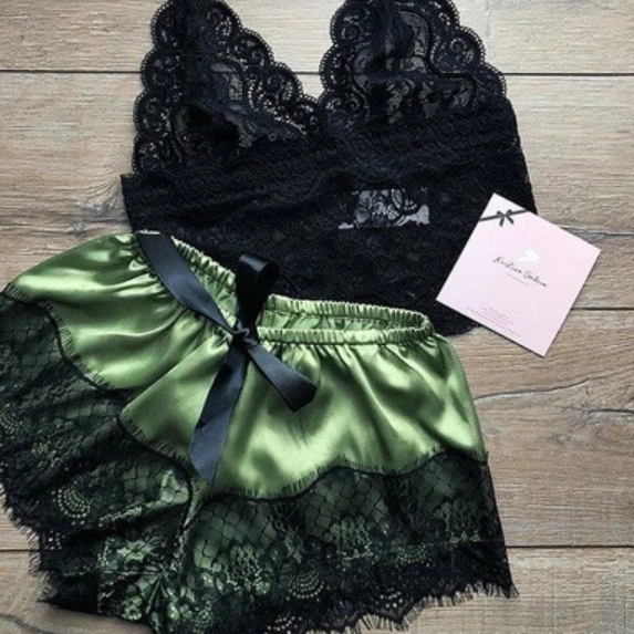 Pijama Sexy para mujer, conjunto de 2 piezas, Top y pantalones cortos, ropa de dormir, pijama de encaje, ropa interior, lencería - Image 11