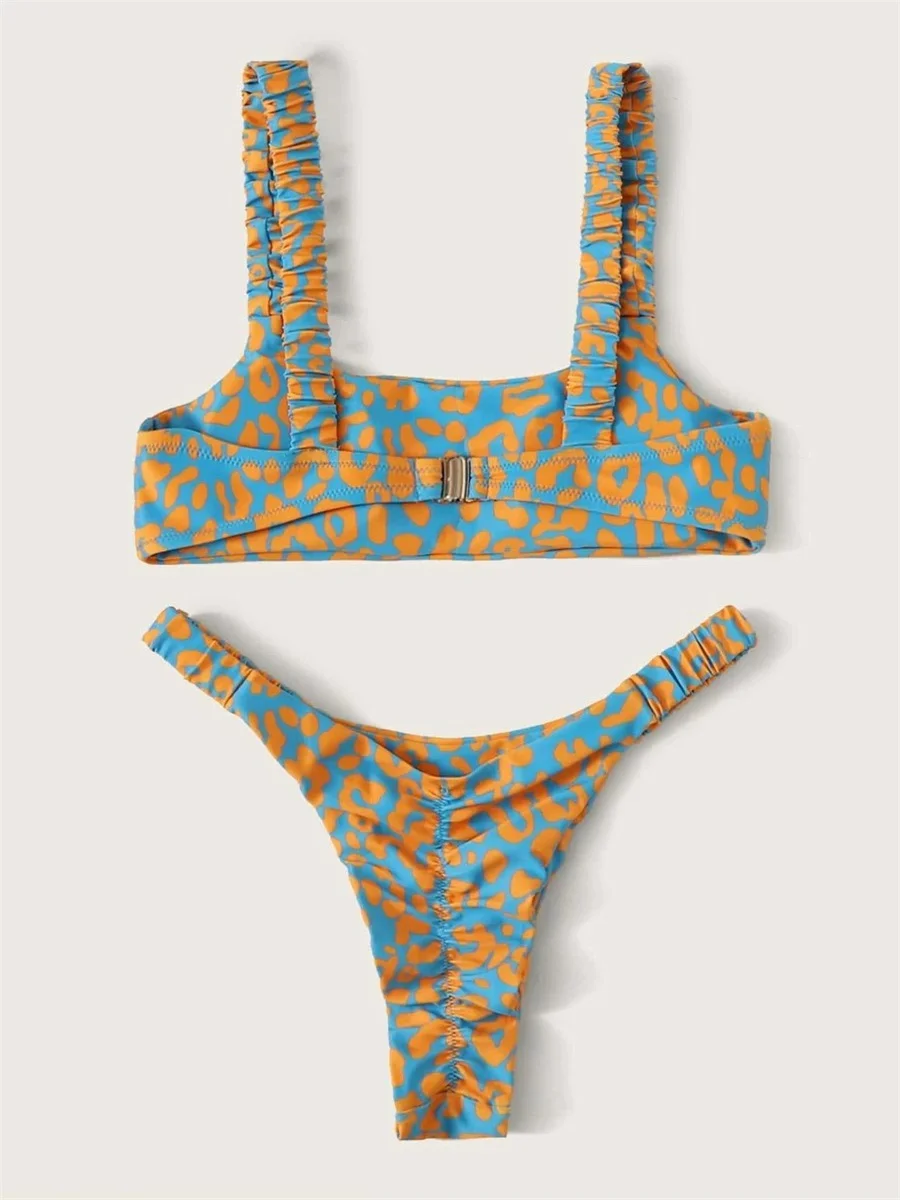 Microbikini Sexy con estampado De leopardo para mujer, traje De Baño De Tanga con relleno y realce, color naranja, 2023 - Image 3