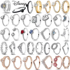 Nuevo superventas, anillo clásico de corazón de Disney compatible con Pandora, abalorio de lujo ligero, regalo de joyería de moda brillante