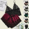 Pijama Sexy para mujer, conjunto de 2 piezas, Top y pantalones cortos, ropa de dormir, pijama de encaje, ropa interior, lencería