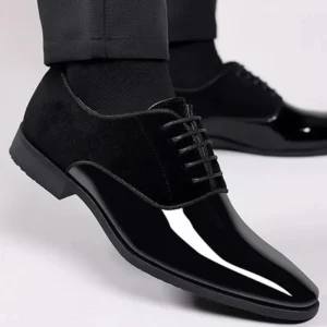Zapatos de charol de PU para hombre, zapatos de negocios informales con cordones, zapatos formales de trabajo de oficina para hombre, fiesta, boda, Oxfords, color negro