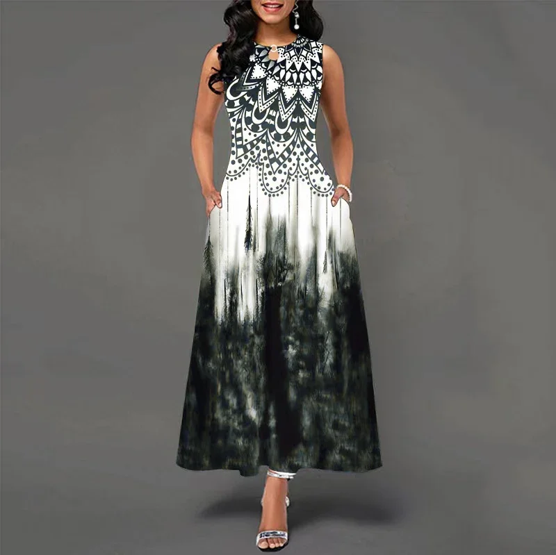 Vestido largo informal sin mangas con estampado de flores para mujer, vestido con cuello en V, vestidos Retro bohemios oscilantes, nuevo - Image 13